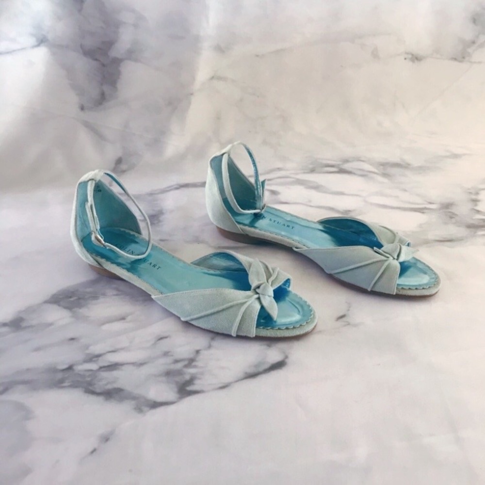 ✨HP✨ Colin Stewart Suede Bow Ankle Strap Flats 8 Aqua - Picture 2 of 10